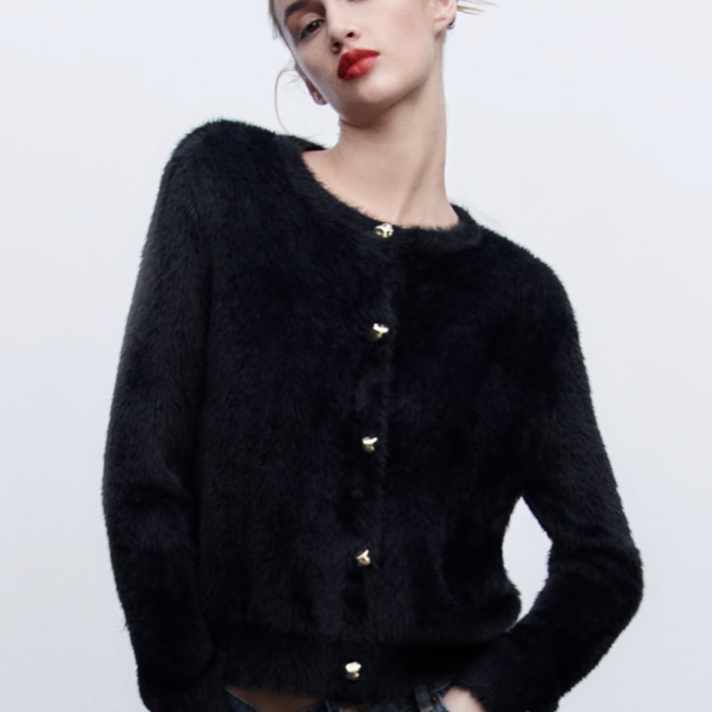 Zara faux fur, teddy jacket/ cardigan in cool dark purple